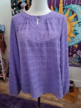 Lavender Glasshouse Textured Sheer Blouse – Liz Claiborne Medium Romantic Blouse